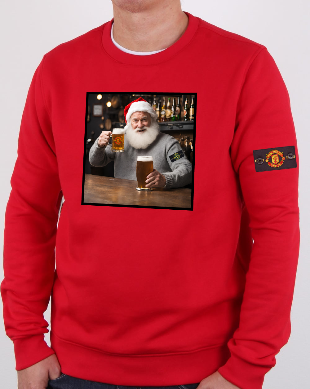 Man Utd Santa Christmas Jumper - Get The Badge In - Adults